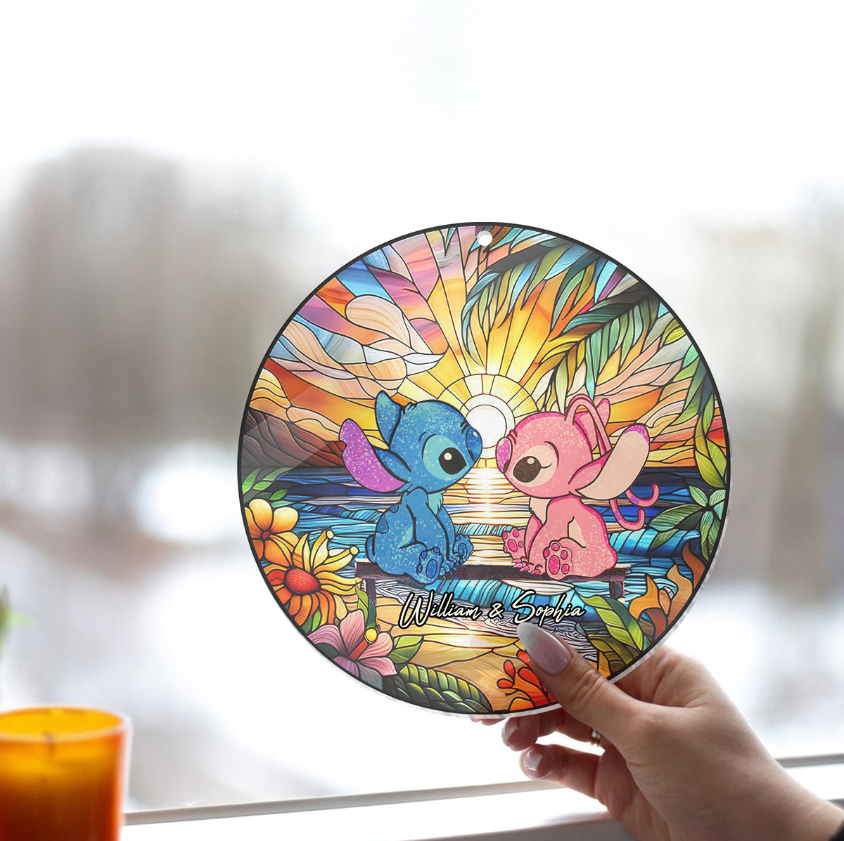Romantic Sunset - Personalized Ohana Window Hanging Suncatcher Ornament