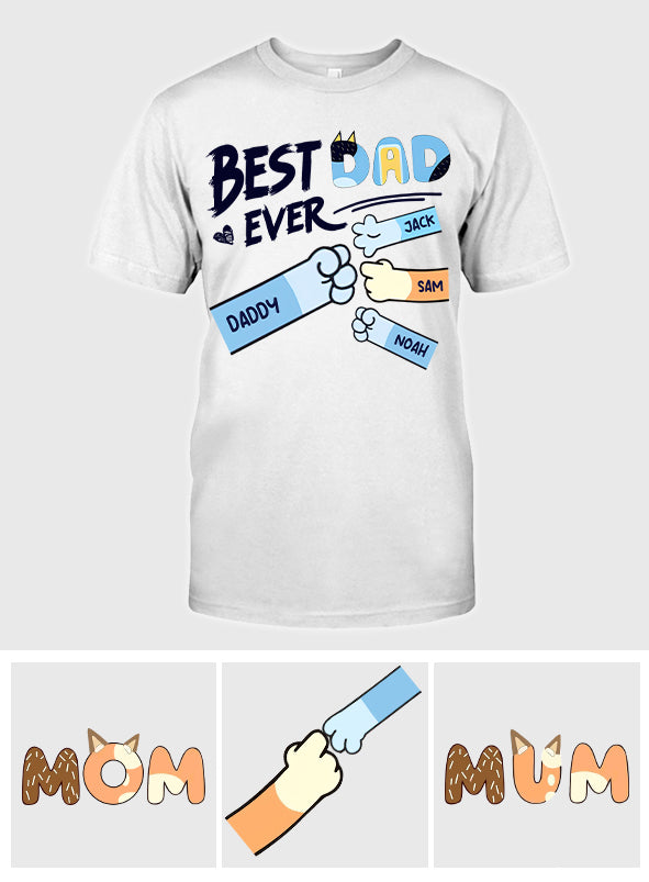 Best Dad Mom Ever Cool Blue Dog Fist - Personalized Father T-shirt And Hoodie