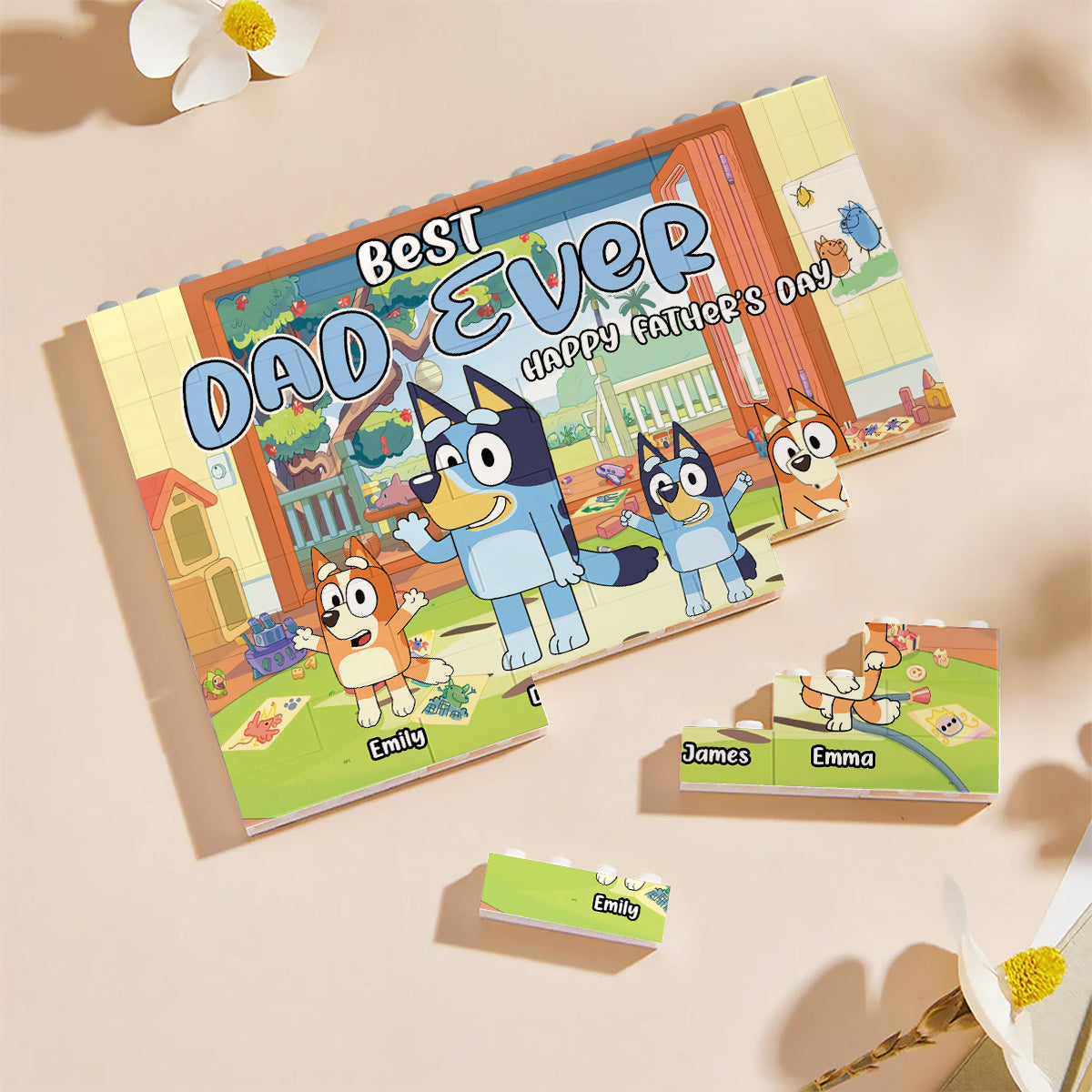 Best Dad Ever - Personalized Father One-sided Horizontal Rectangle Building Brick Blocks