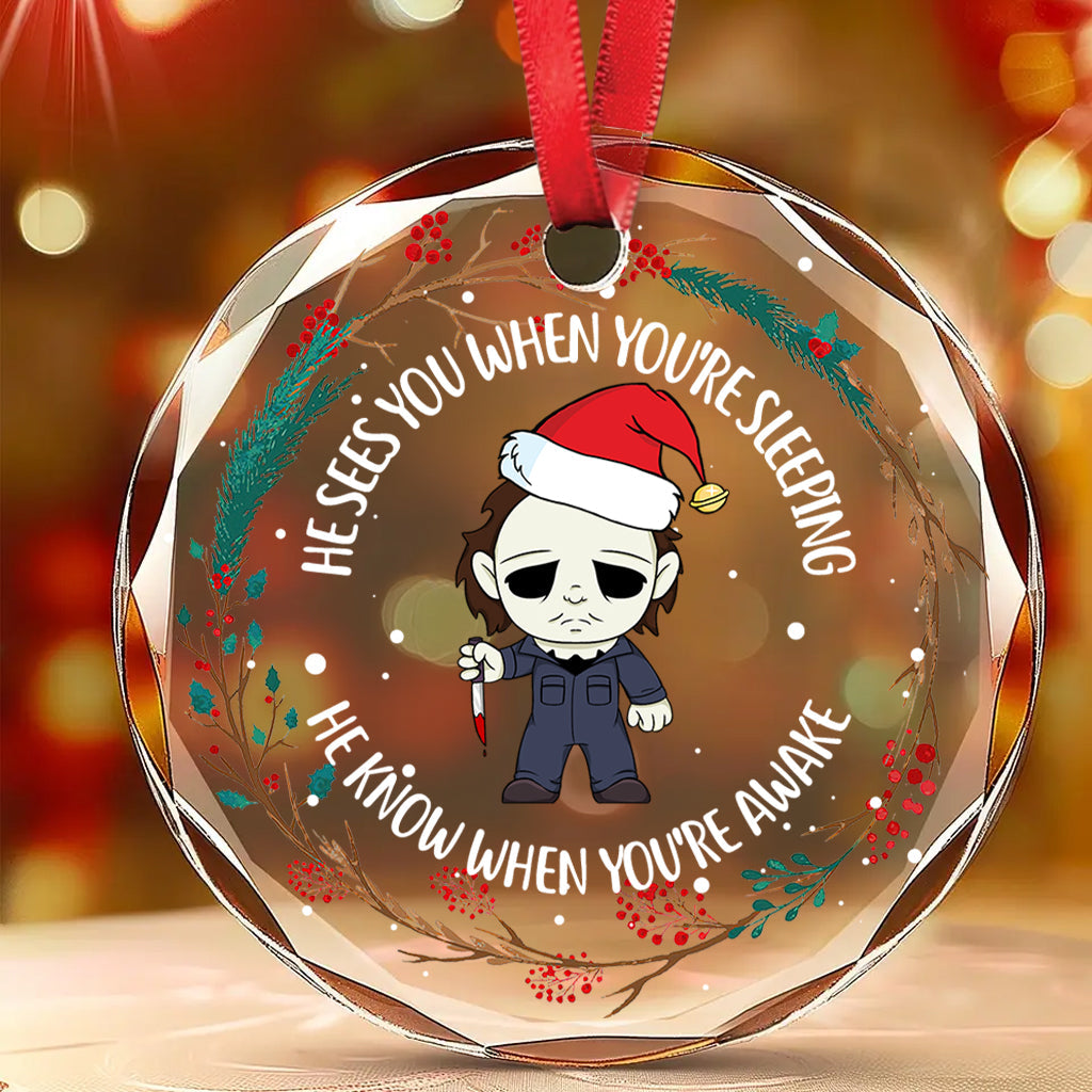 Horror Movies Characters Funny Christmas Ornament - Personalized Round Shaped Glass Ornament