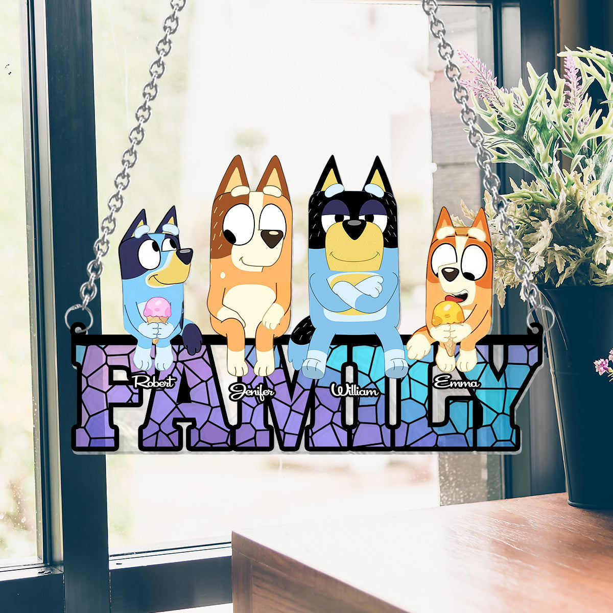 Family Forever - Personalized Family Window Hanging Suncatcher Ornament