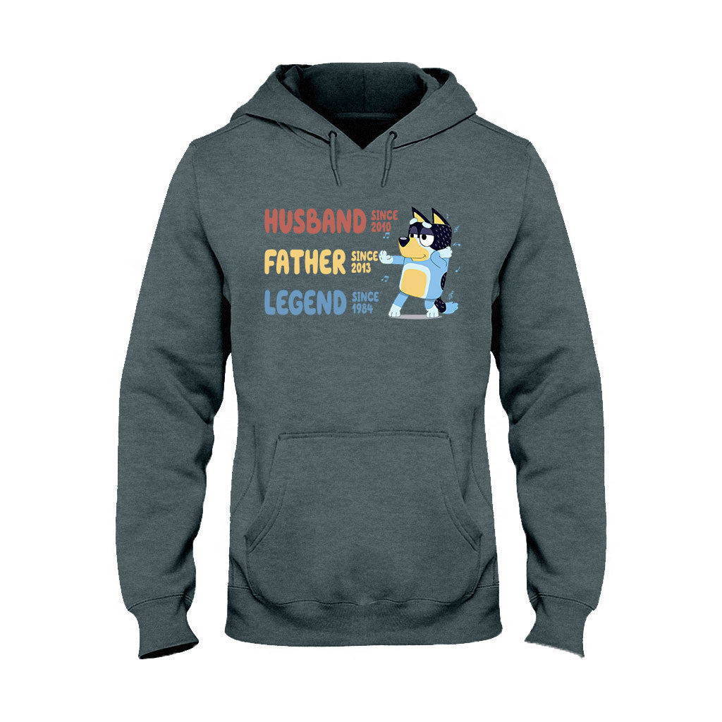 Husband Father Grandpa Legend Cool Blue Dog - Personalized Grandpa T-shirt And Hoodie