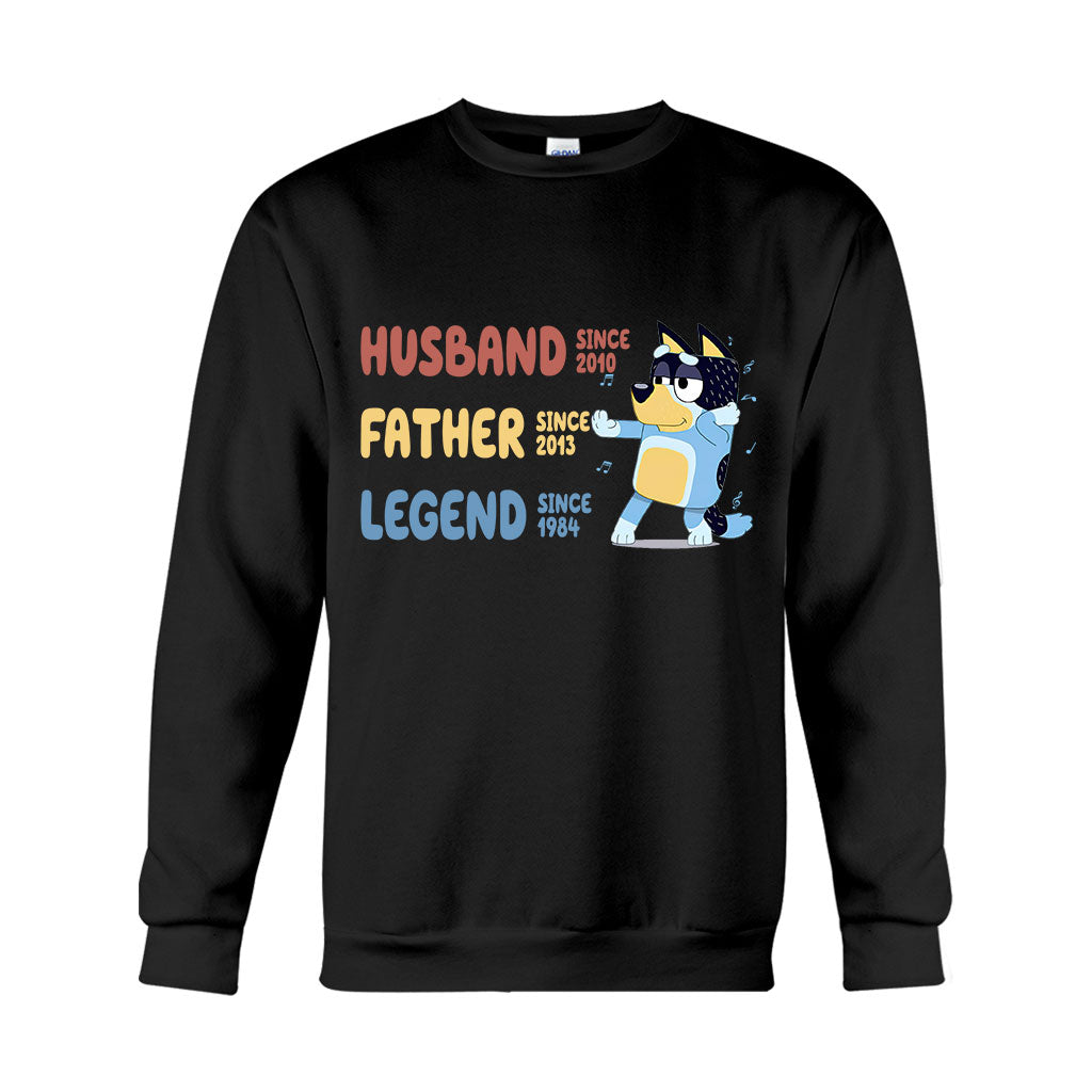 Husband Father Grandpa Legend Cool Blue Dog - Personalized Grandpa T-shirt And Hoodie