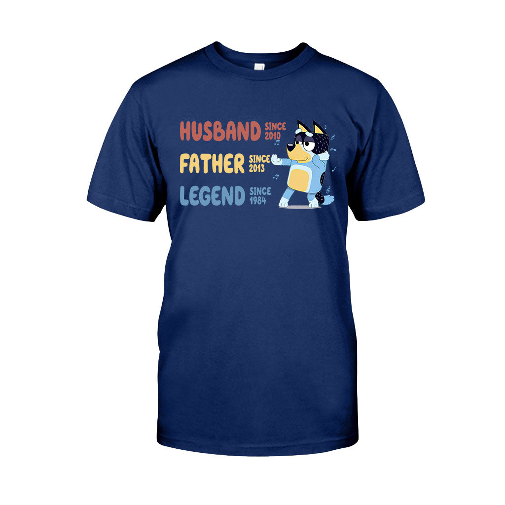 Husband Father Grandpa Legend Cool Blue Dog - Personalized Grandpa T-shirt And Hoodie