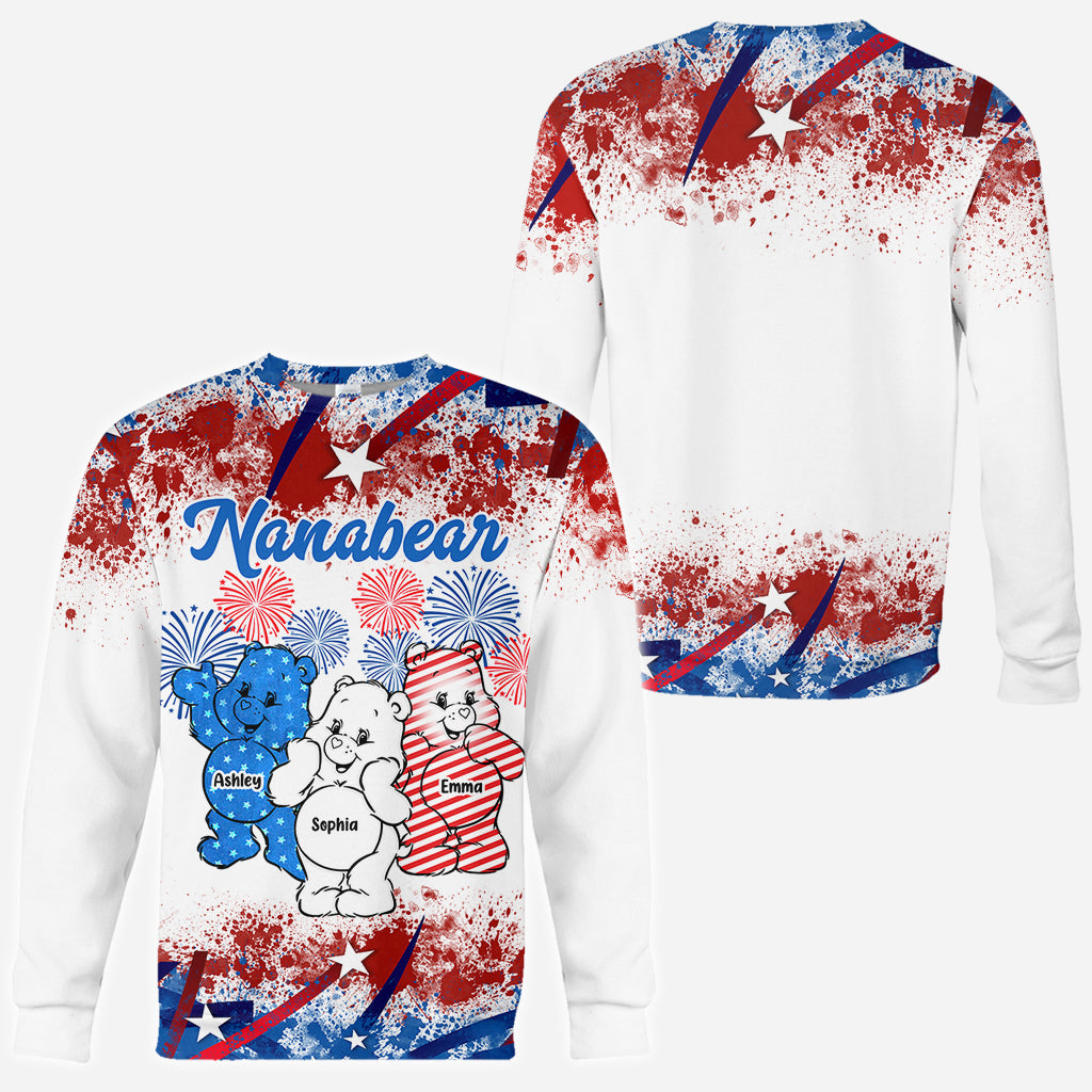 Nana Bear America Flag - Personalized Grandma All Over Shirt