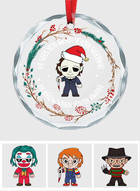 Horror Movies Characters Funny Christmas Ornament - Personalized Round Shaped Glass Ornament