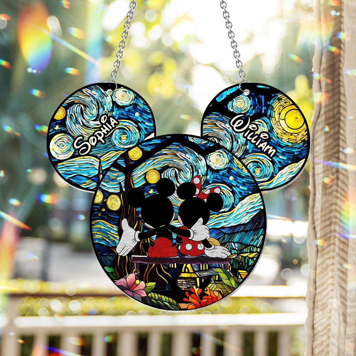 Romantic Mouse Couple - Personalized Mouse Window Hanging Suncatcher Ornament