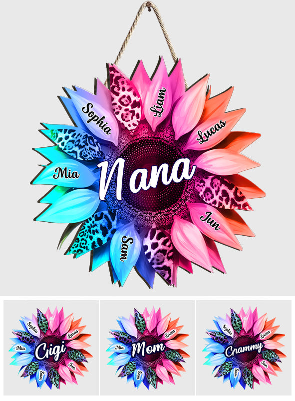 Grandma Mom Sunflower - Personalized Grandma Custom Shaped Wood Sign
