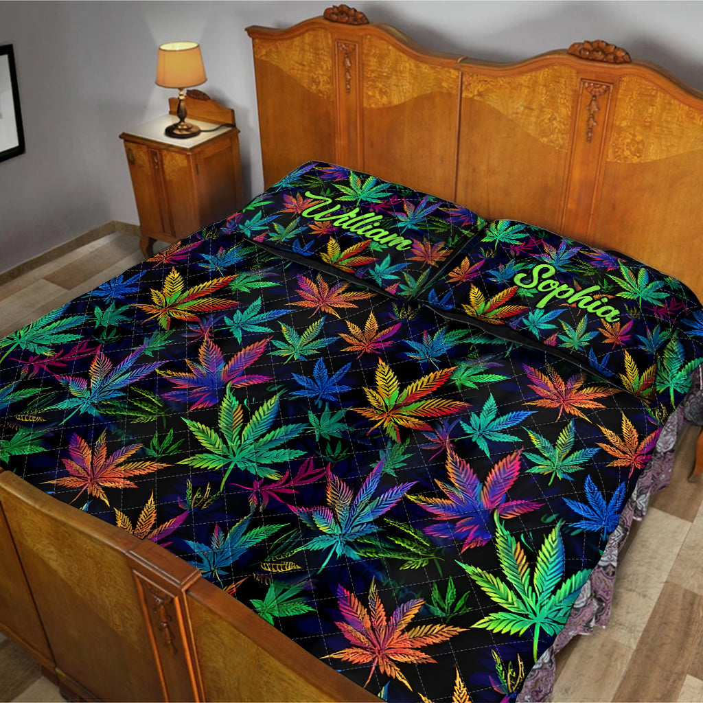 It's 420 somewhere Colorful Marijuana - Personalized Weed Quilt Set