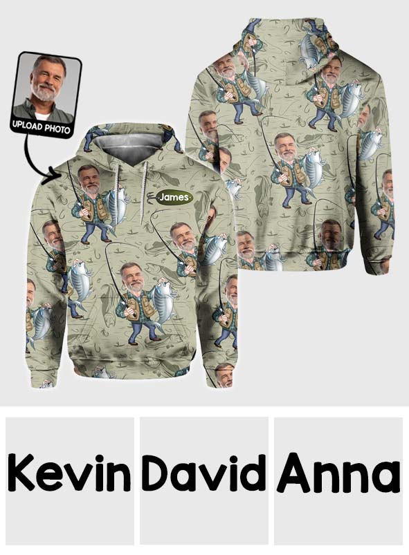 Funny Caricature Face - Personalized Fishing All Over Shirt