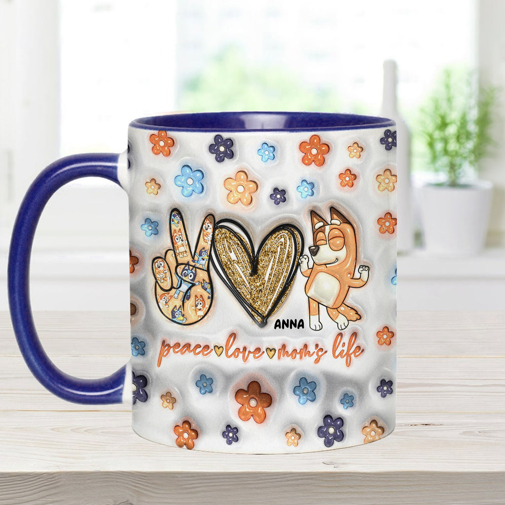 Peace Love Mom's Life Cool Blue Dog - Personalized Mother Accent Mug