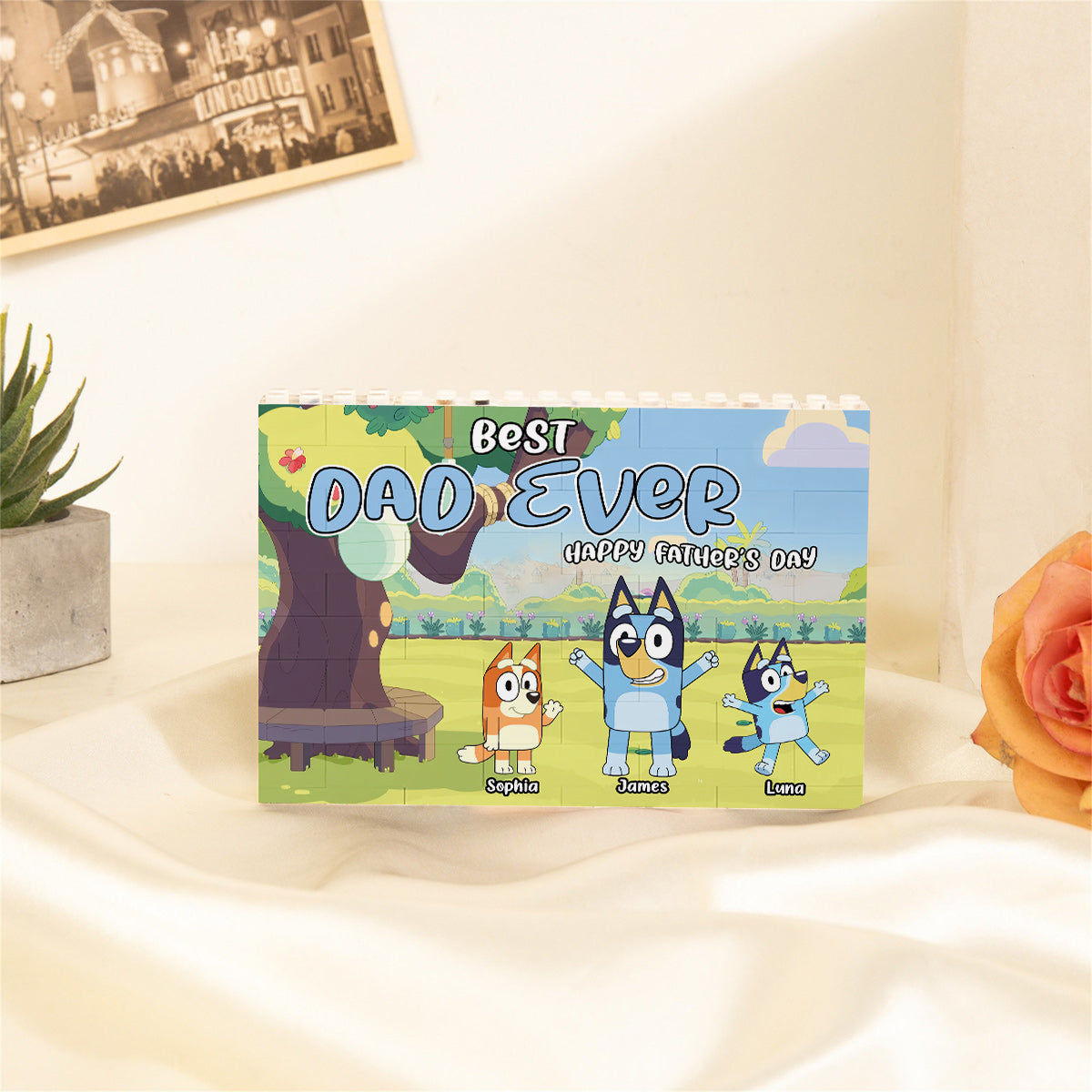 Best Dad Ever - Personalized Father One-sided Horizontal Rectangle Building Brick Blocks