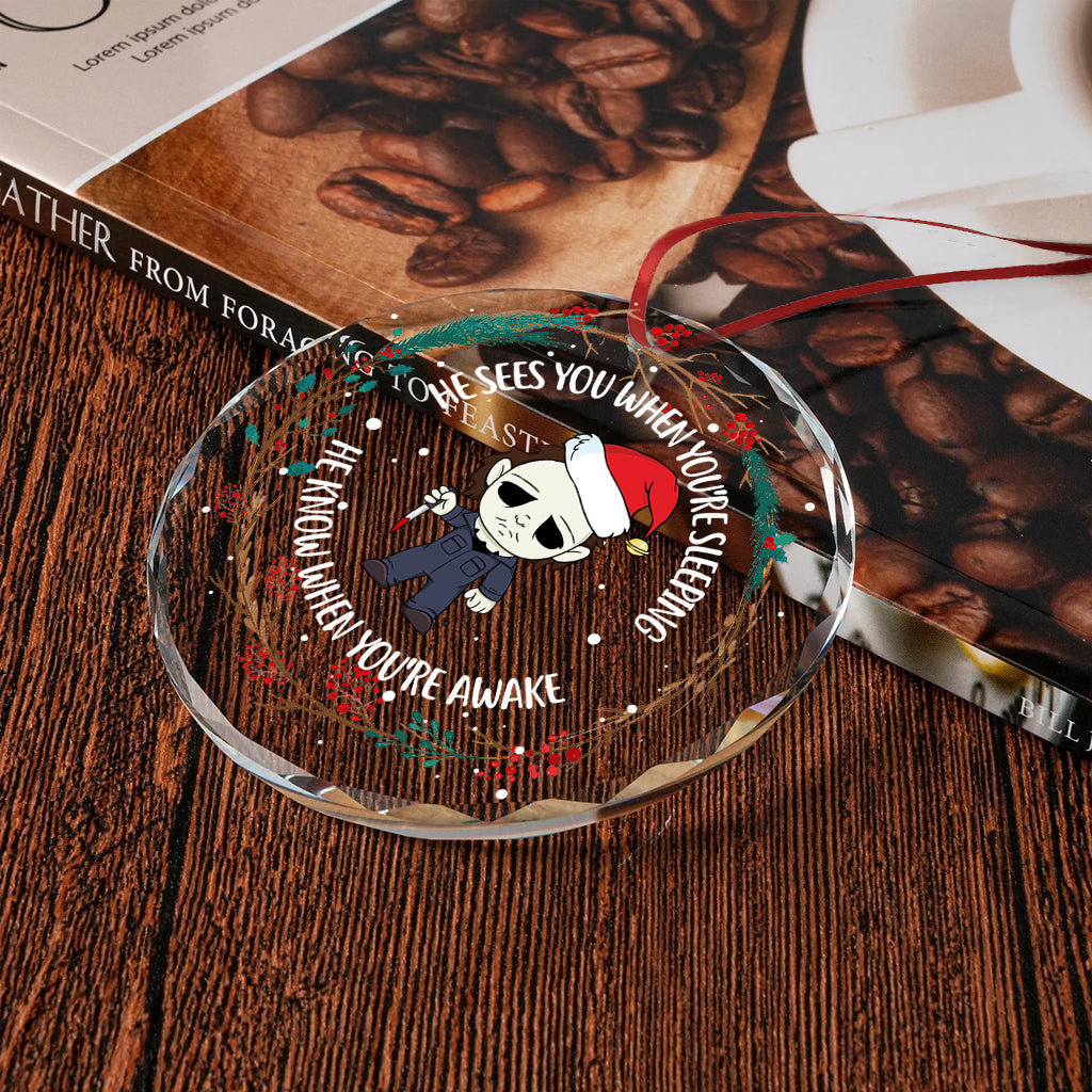 Horror Movies Characters Funny Christmas Ornament - Personalized Round Shaped Glass Ornament