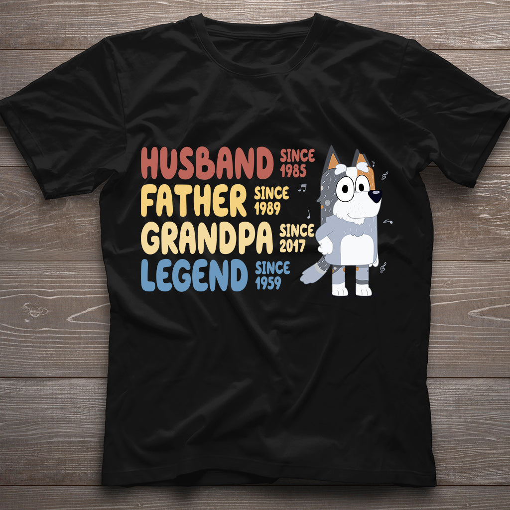 Husband Father Grandpa Legend Cool Blue Dog - Personalized Grandpa T-shirt And Hoodie