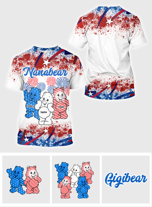 Nana Bear America Flag - Personalized Grandma All Over Shirt