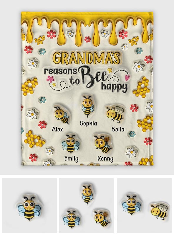 Grandma's Reasons To Bee Happy - Personalized Grandma Blanket