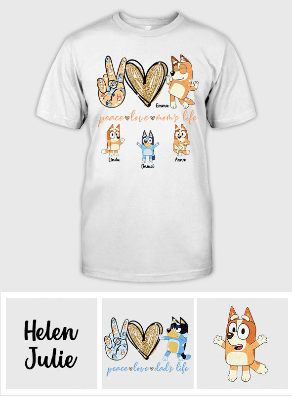 Peace Love Mom's Life Cool Blue Dog - Personalized Mother T-shirt And Hoodie