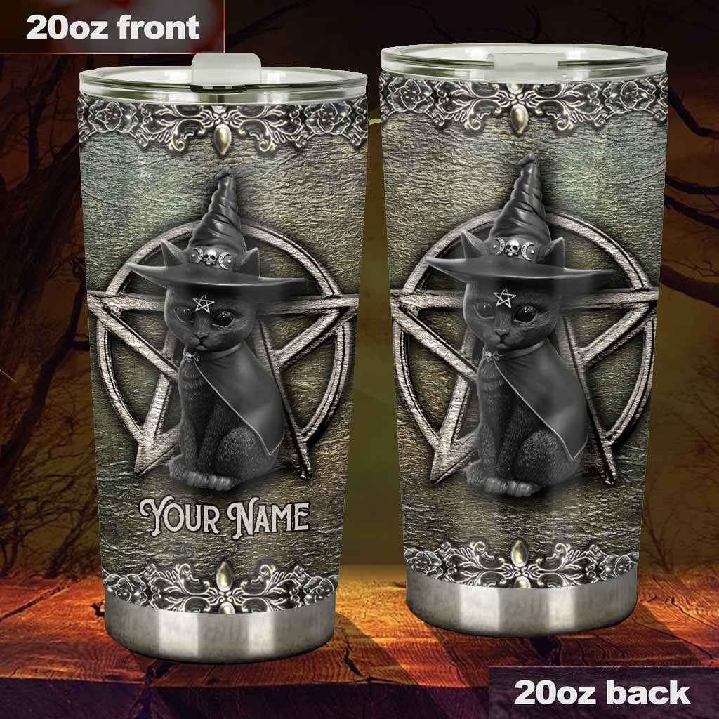 Mystical Witch - Personalized Halloween Black Cat Tumbler With 3D Pattern Print