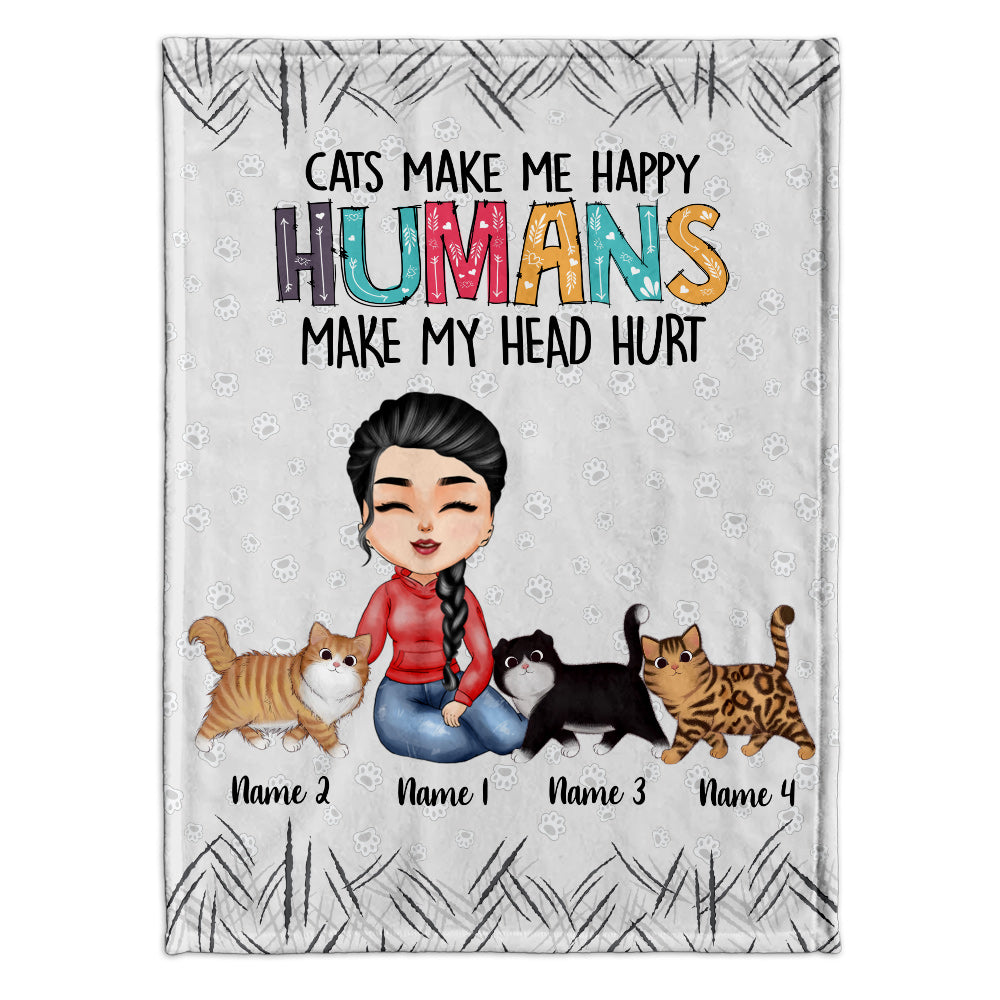 Cats Make Me Happy - Personalized Cat Blanket