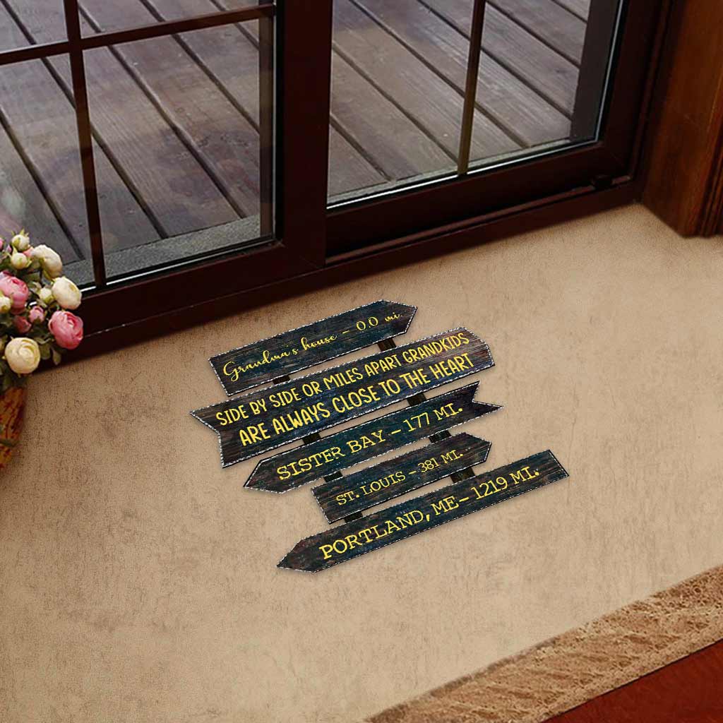 Side By Side Or Miles Apart - Personalized Mother's Day Grandma Shaped Doormat