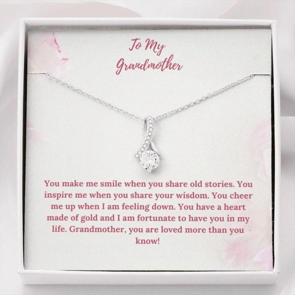 To Grandma Pink Flowers Beauty - Grandma Petite Ribbon Necklace 0921