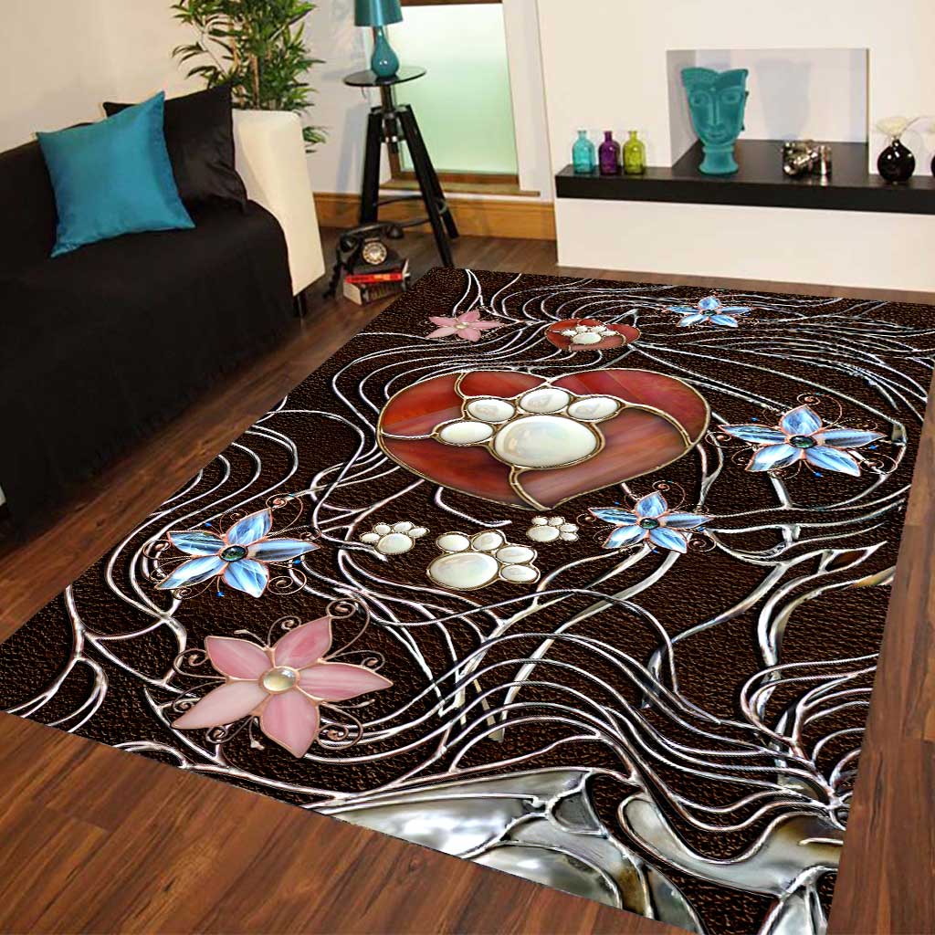 Paw Heart Stained Glass Pattern Print Dog Rug 0622