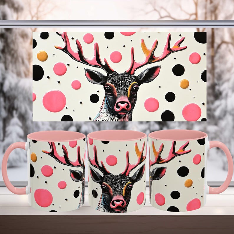 Christmas Accent Mug, Reindeer Accent Mug Christmas Accent Mug 0924