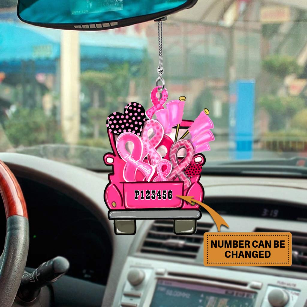 Think Pink - Breast Cancer Awareness Personalized Car Ornament (Printed On Both Sides)