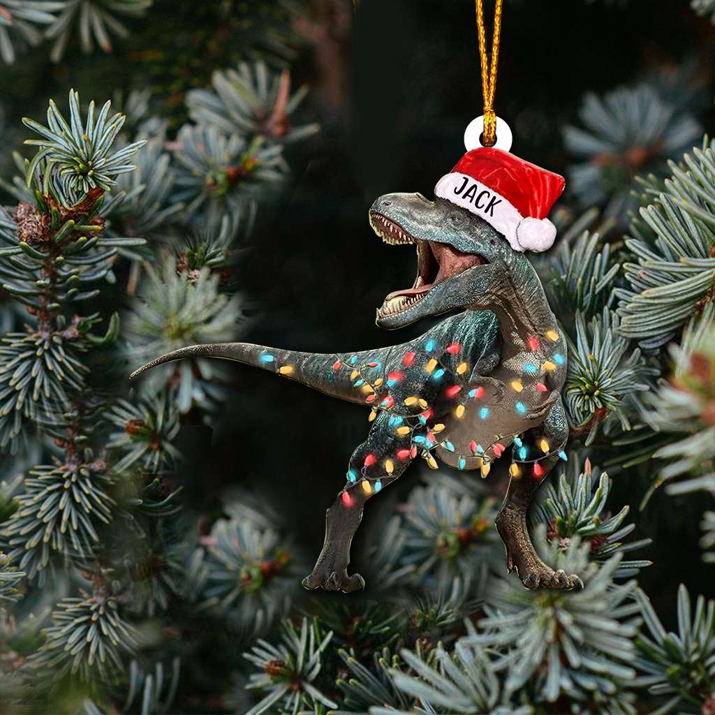 T-rex Dinosaur Christmas Lights - Personalized Dinosaur Ornament (Printed On Both Sides) 1122
