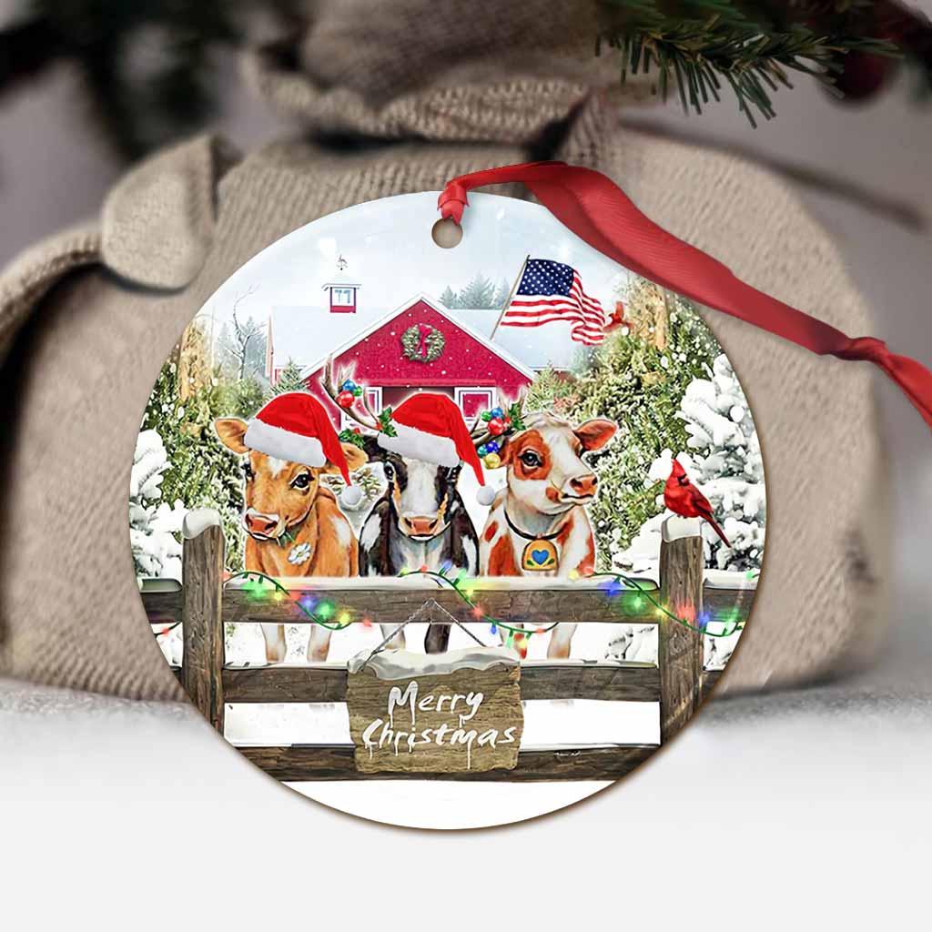 Cows Farm Merry Christmas - Cow Ornament (Printed On Both Sides) 1122