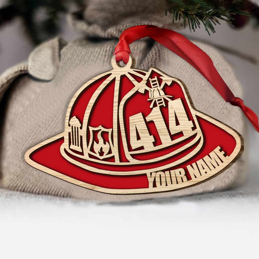 Firefighter Helmet - Personalized Christmas Layered Wood Ornament