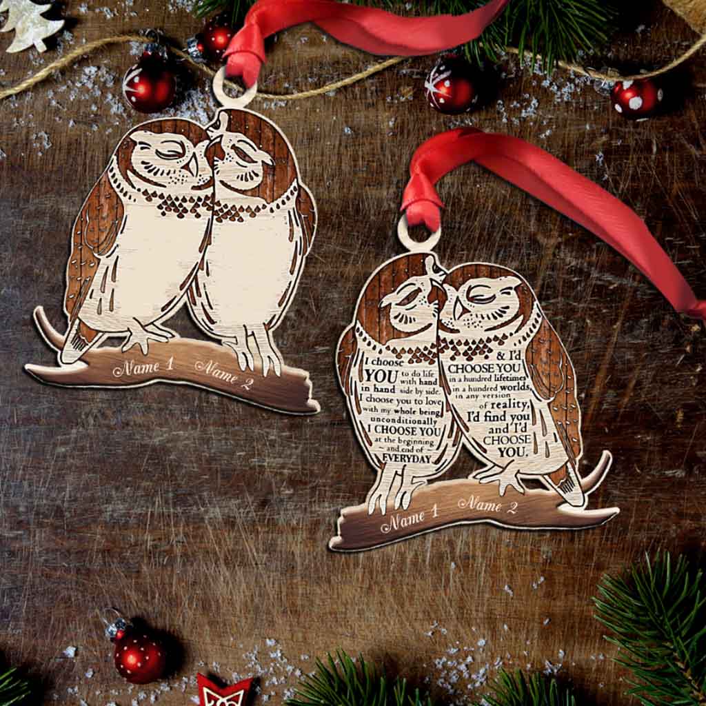 I Choose You - Personalized Christmas Owl Ornament (Printed On Both Sides)