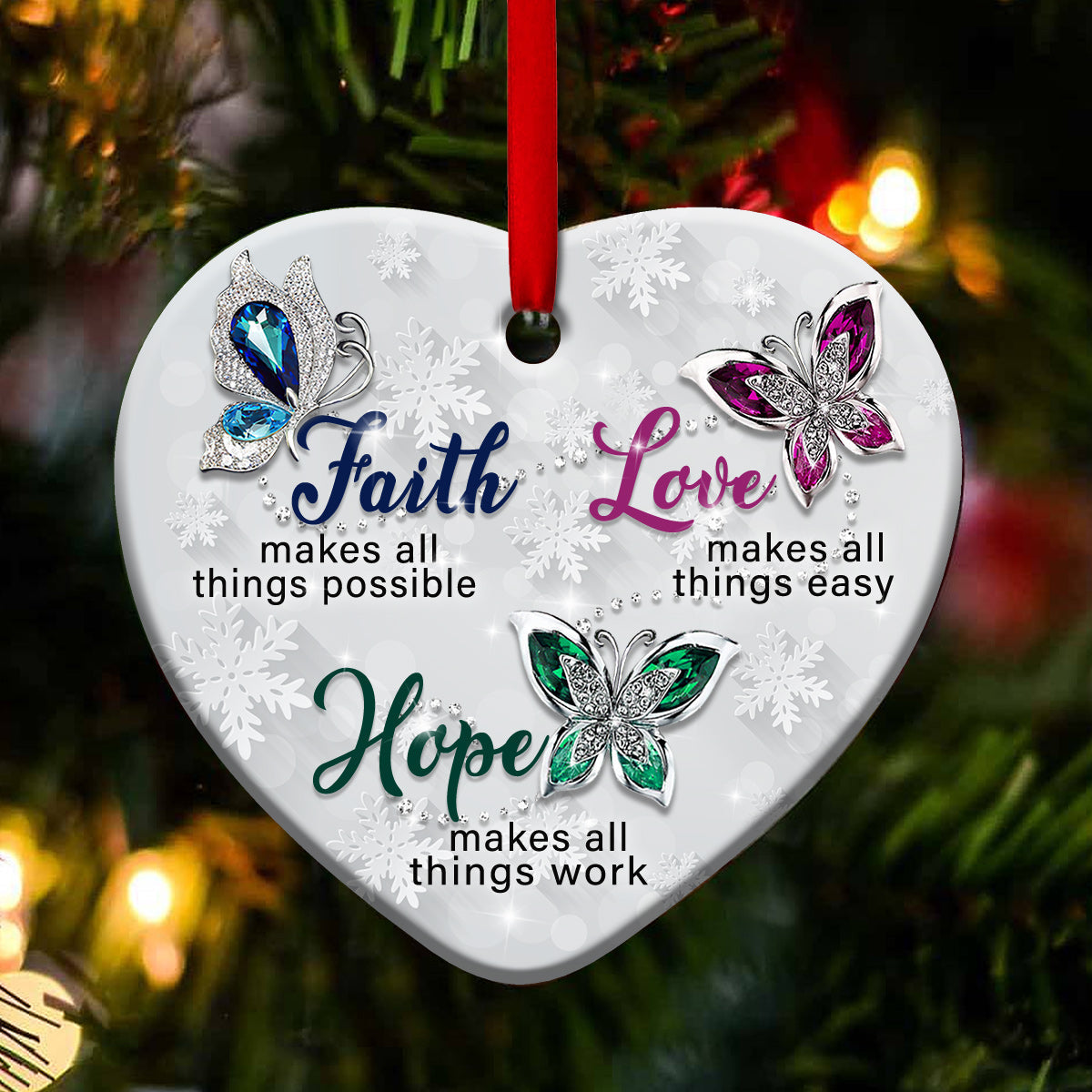 Butterfly Faith Love Hope - Christian Ornament (Printed On Both Sides) 1022