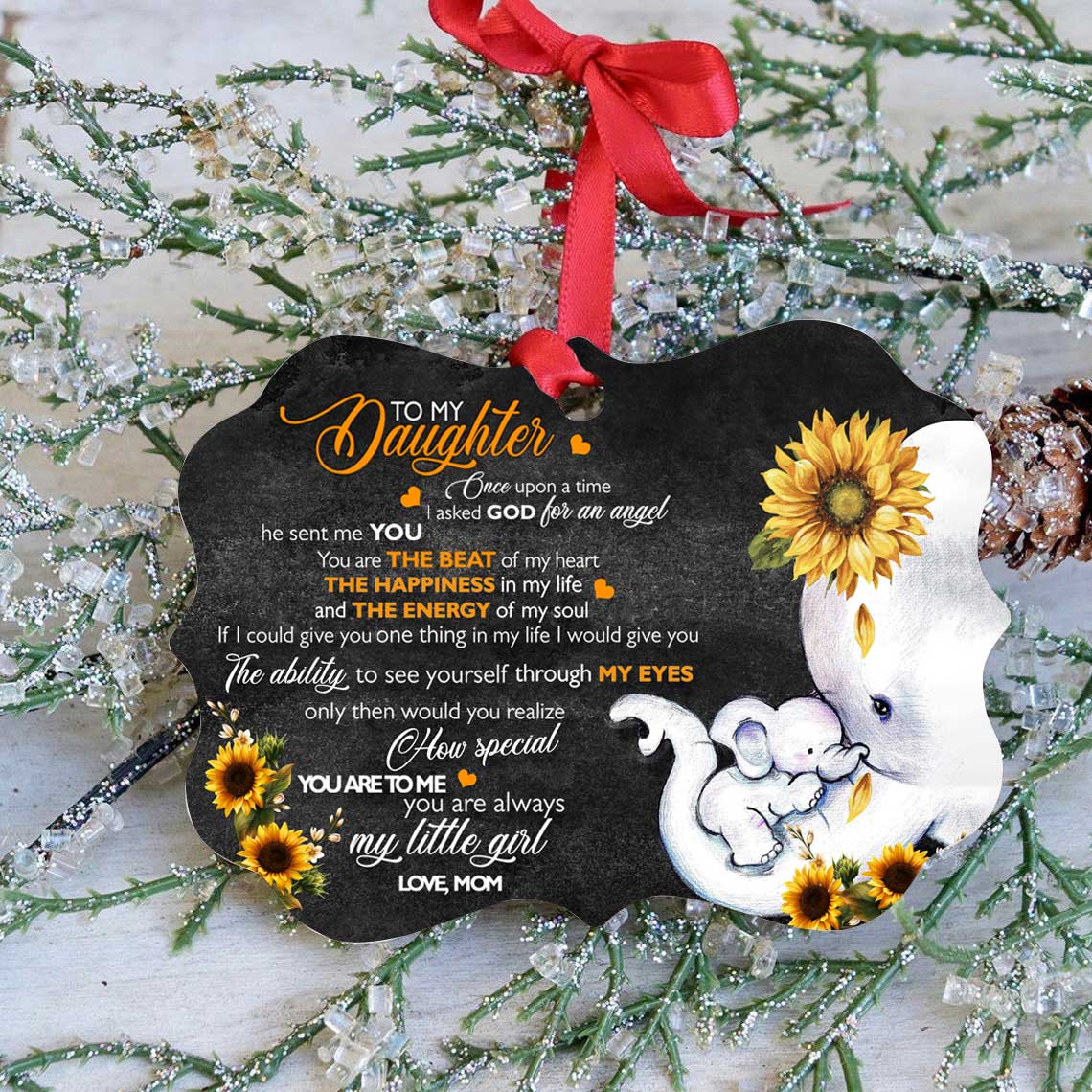 Elephant To My Daughter Sunflower - Elephant Ornament (Printed On Both Sides) 1122
