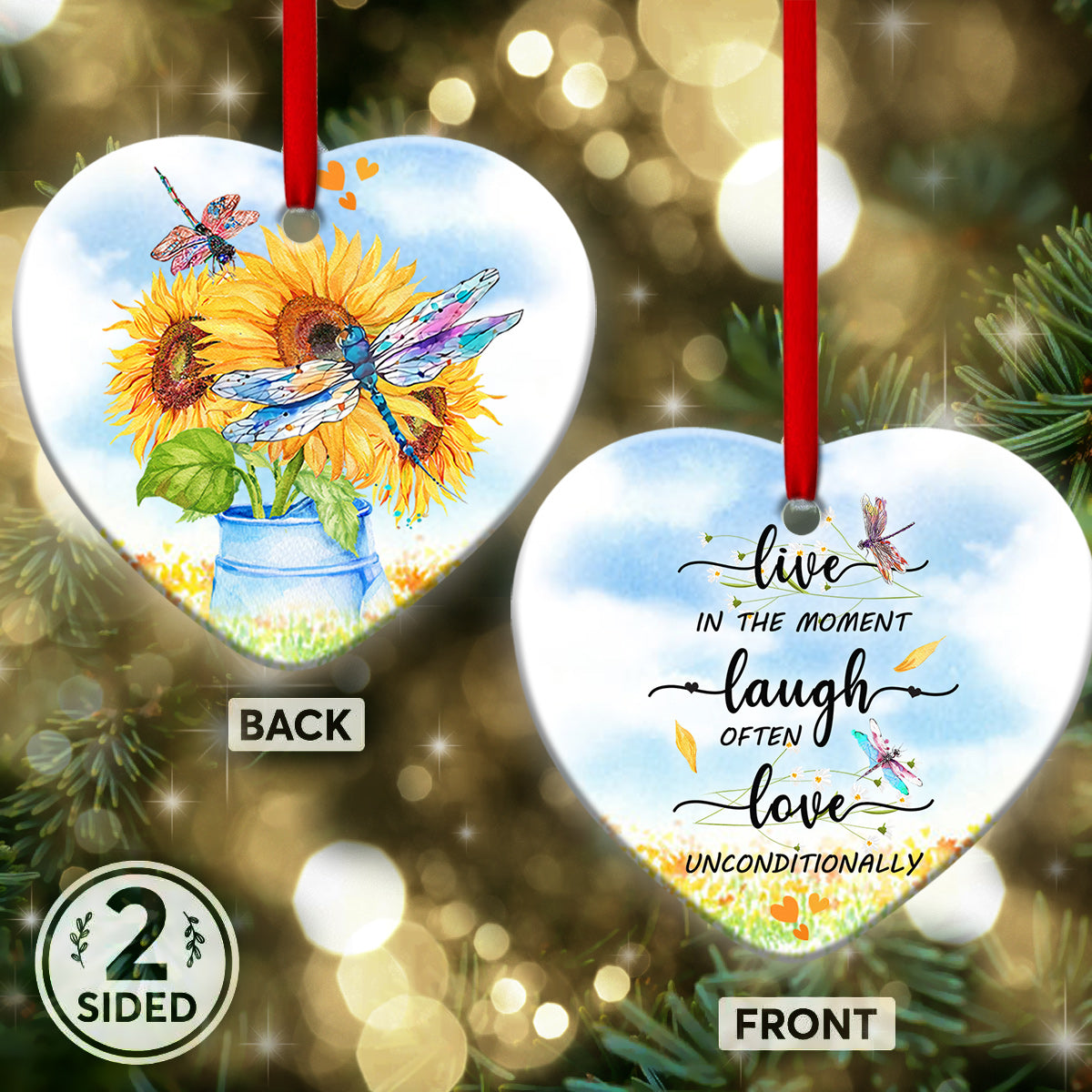 Dragonfly Live Laugh Love - Dragonfly Ornament (Printed On Both Sides) 1022