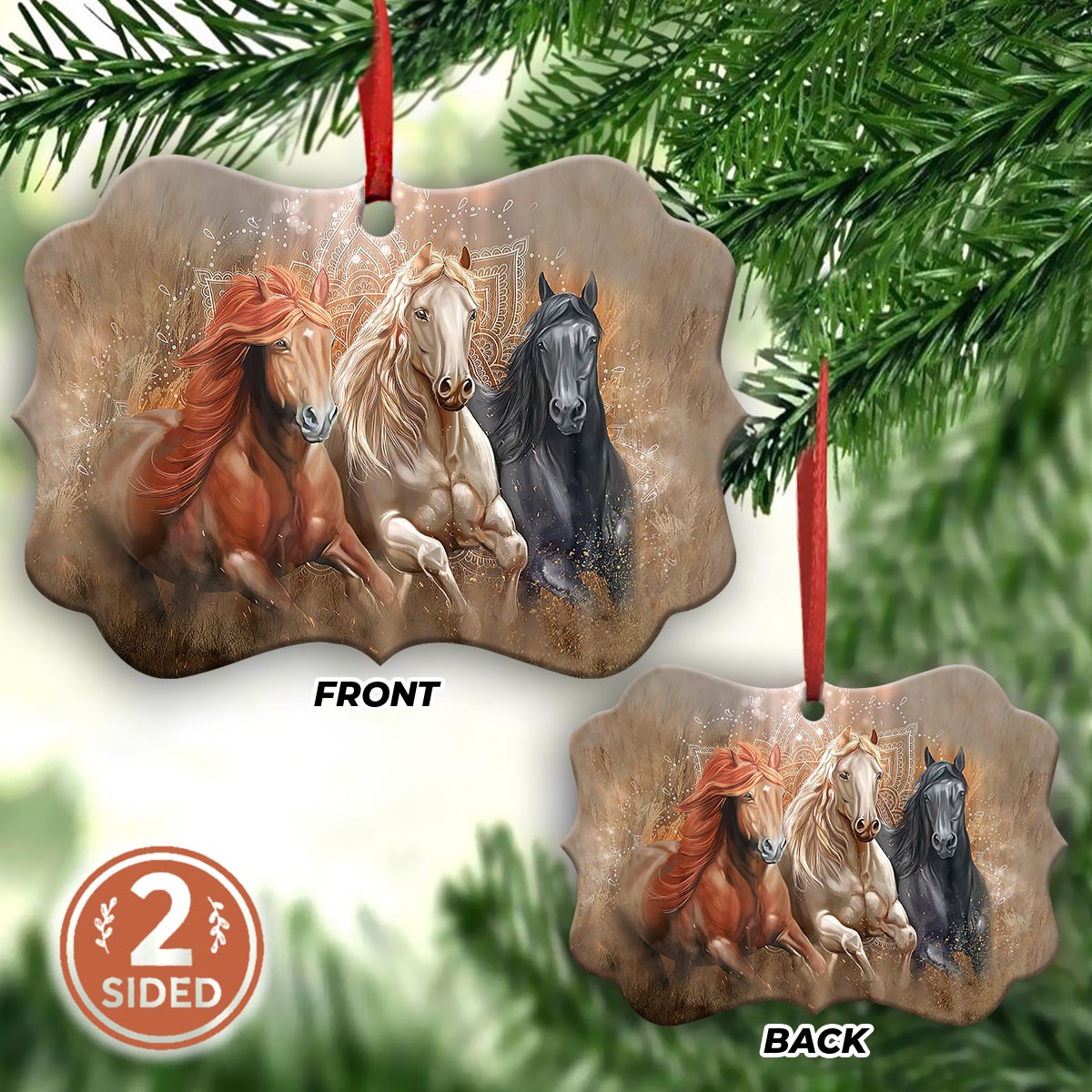 Horses Mandala - Horse Ornament (Printed On Both Sides) 1022