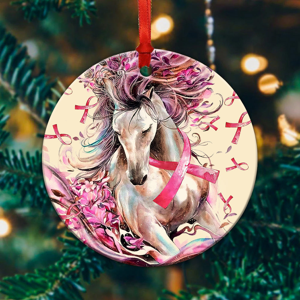 Horse Breast Cancer Circle - Horse Ornament (Printed On Both Sides) 1022