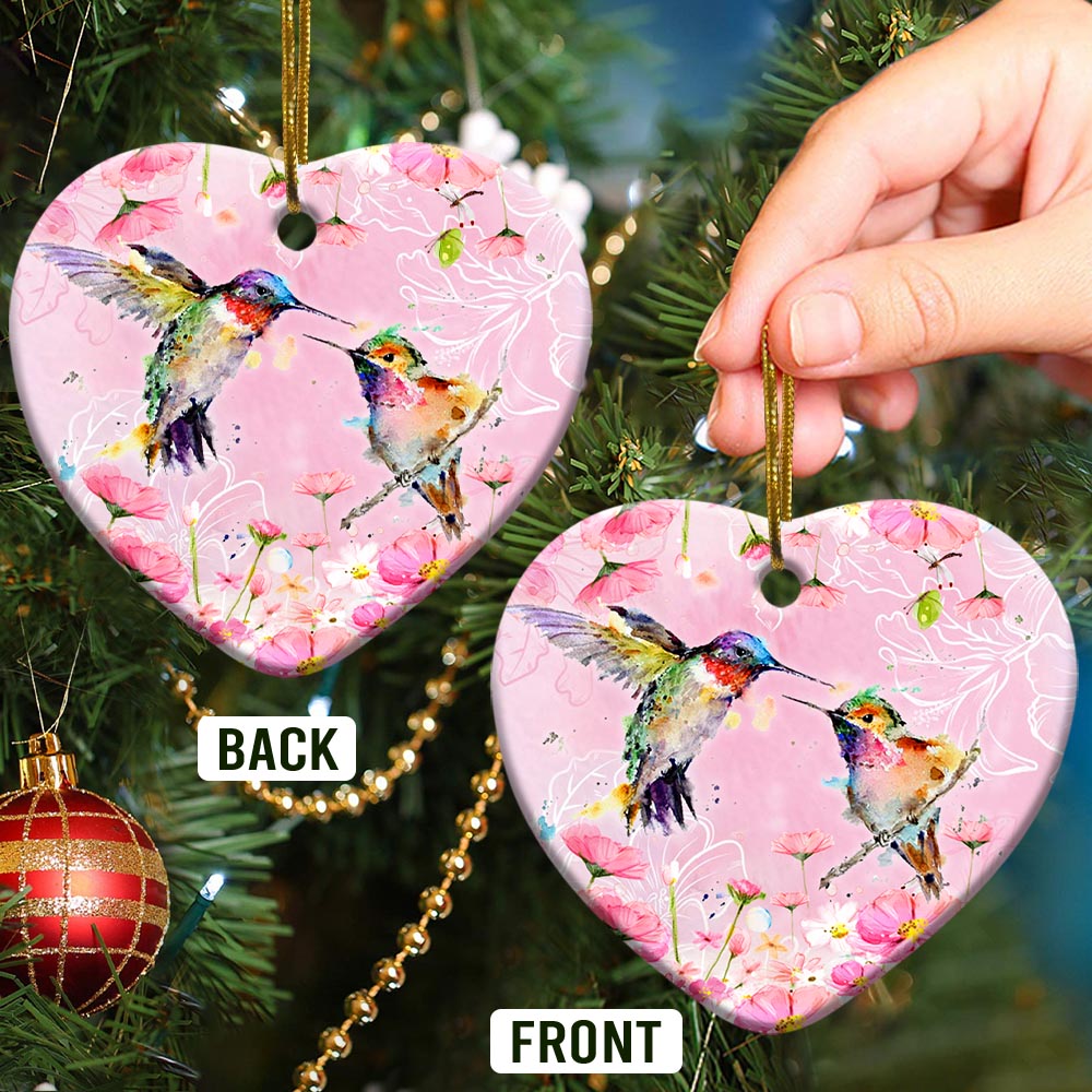 Hummingbird Couple Hummingbird - Heart Aluminium Ornament (Printed On Both Sides) 1122