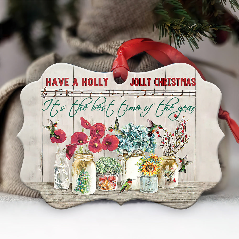 Hummingbird Holly Jolly Christmas Hummingbird - Medallion Aluminium Ornament (Printed On Both Sides) 1122
