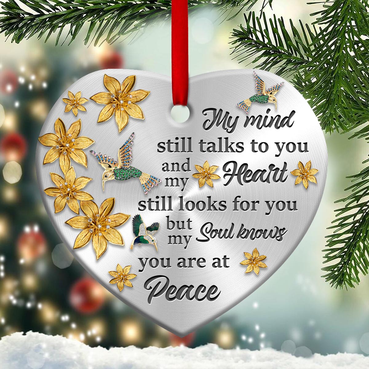Hummingbird Memorial My Mind My Heart My Soul Memorial - Heart Aluminium Ornament (Printed On Both Sides) 1122