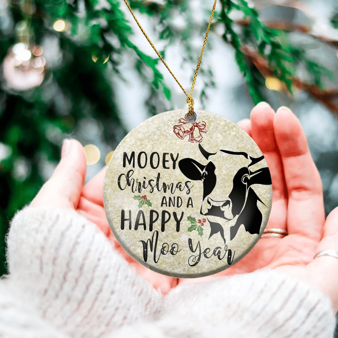 Cow Mooey Christmas - Cow Ornament (Printed On Both Sides) 1122
