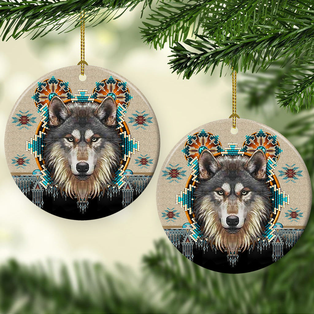 Wolf Native American Wolf - Round Aluminium Ornament (Printed On Both Sides) 1122