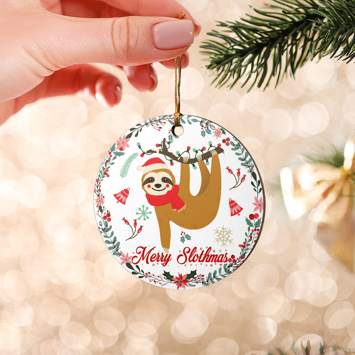 Merry Slothmas - Sloth Ornament (Printed On Both Sides) 1022