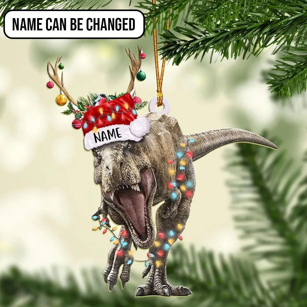 Christmas Dinosaur Roaring - Personalized Dinosaur Ornament (Printed On Both Sides) 1122