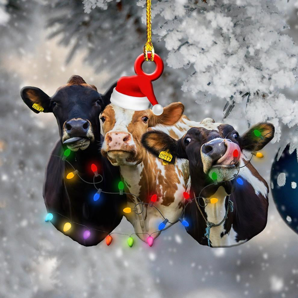 Funny Cows And Christmas Lights - Cow Ornament (Printed On Both Sides) 1122