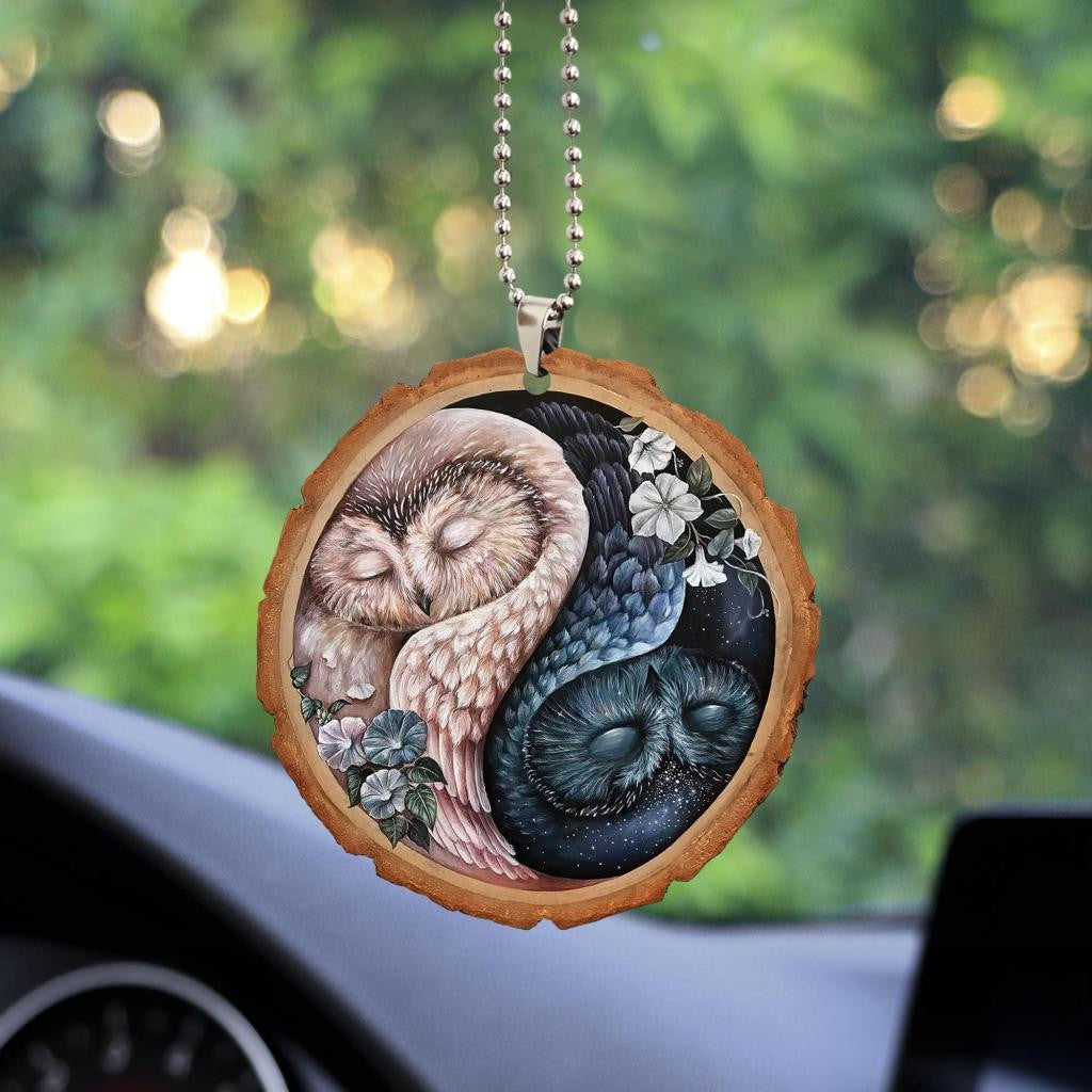 Owl Sleeping With Flower Yin Yang Design Car - Owl Ornament (Printed On Both Sides) 1122