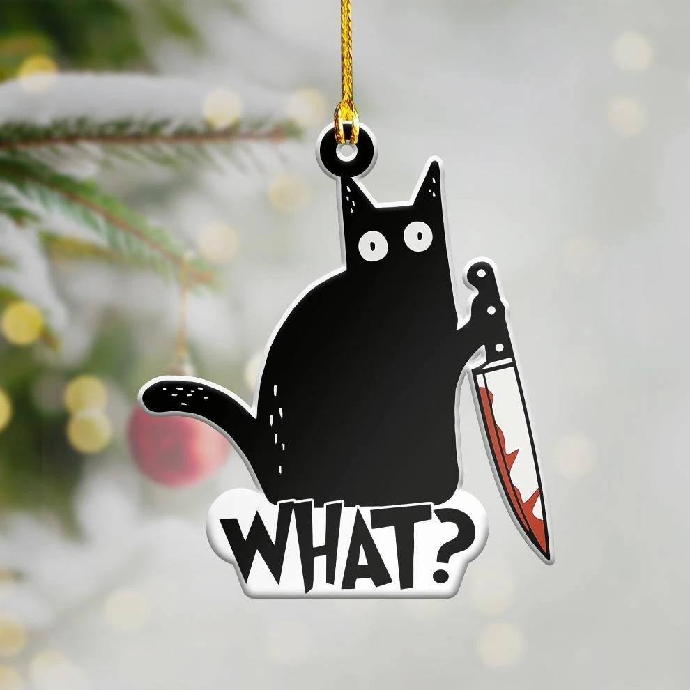 Black Cat And Knife Pattern - Cat Ornament (Printed On Both Sides) 1122
