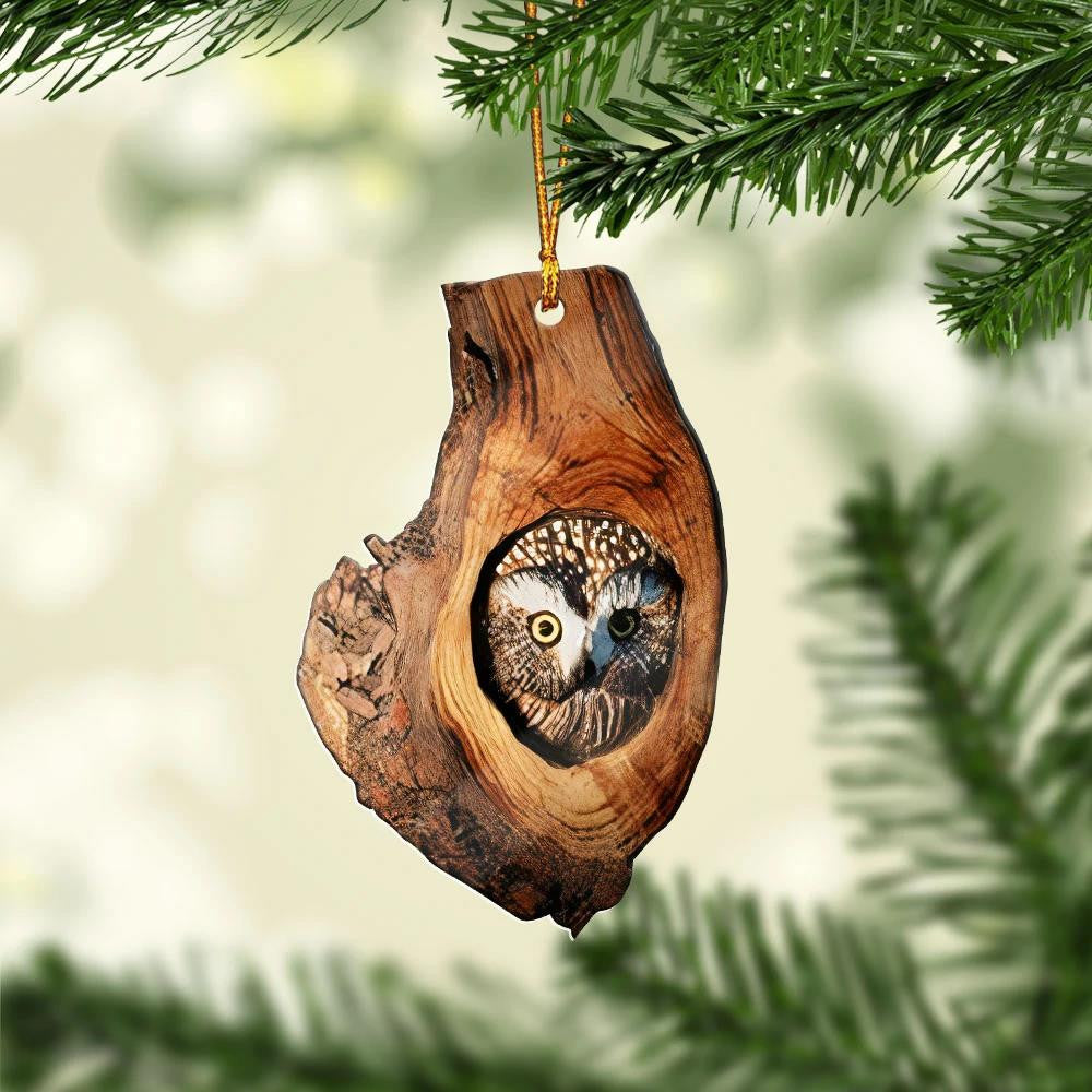 Owl In Tree - Owl Ornament (Printed On Both Sides) 1122