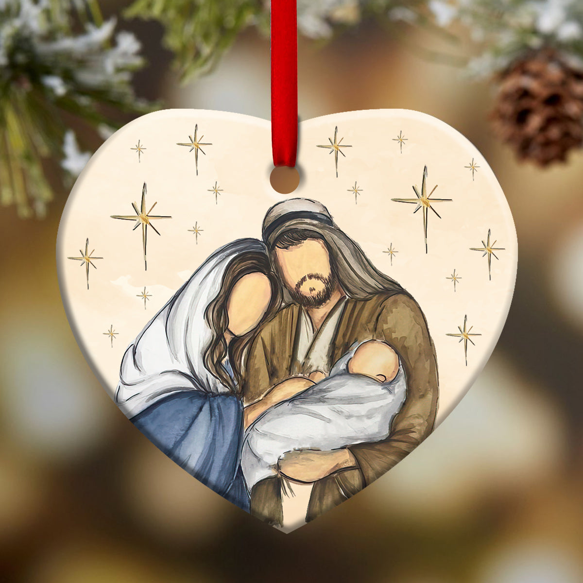 Jesus Nativity Blessing You Christian - Heart Aluminium Ornament (Printed On Both Sides) 1122