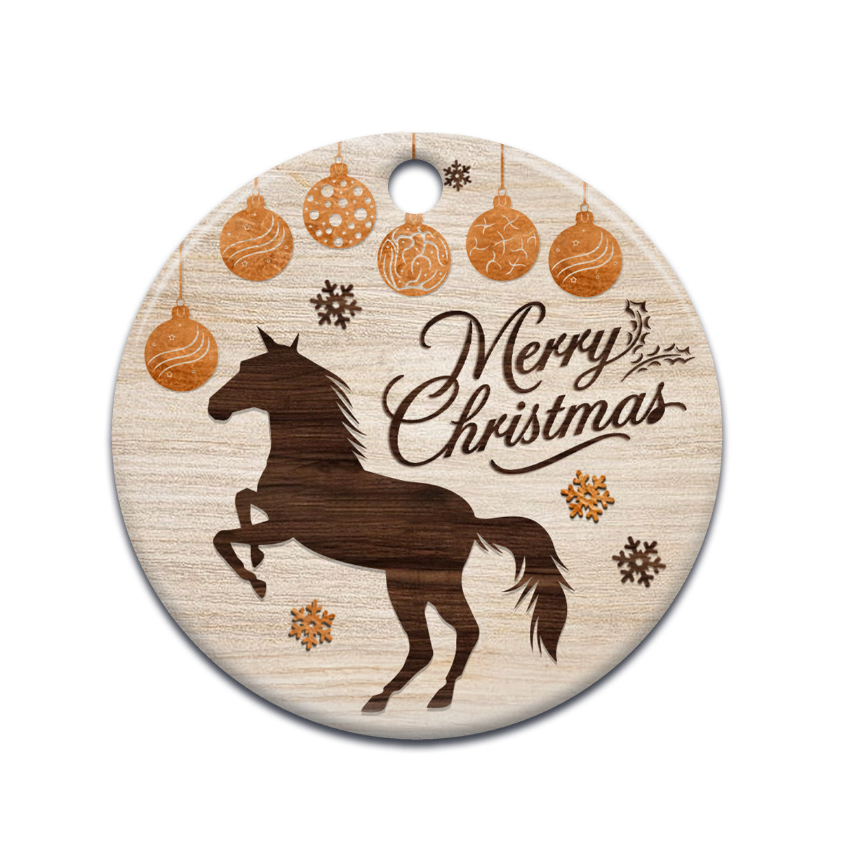 Horse Wooden Style Merry Christmas - Horse Ornament (Printed On Both Sides) 1022